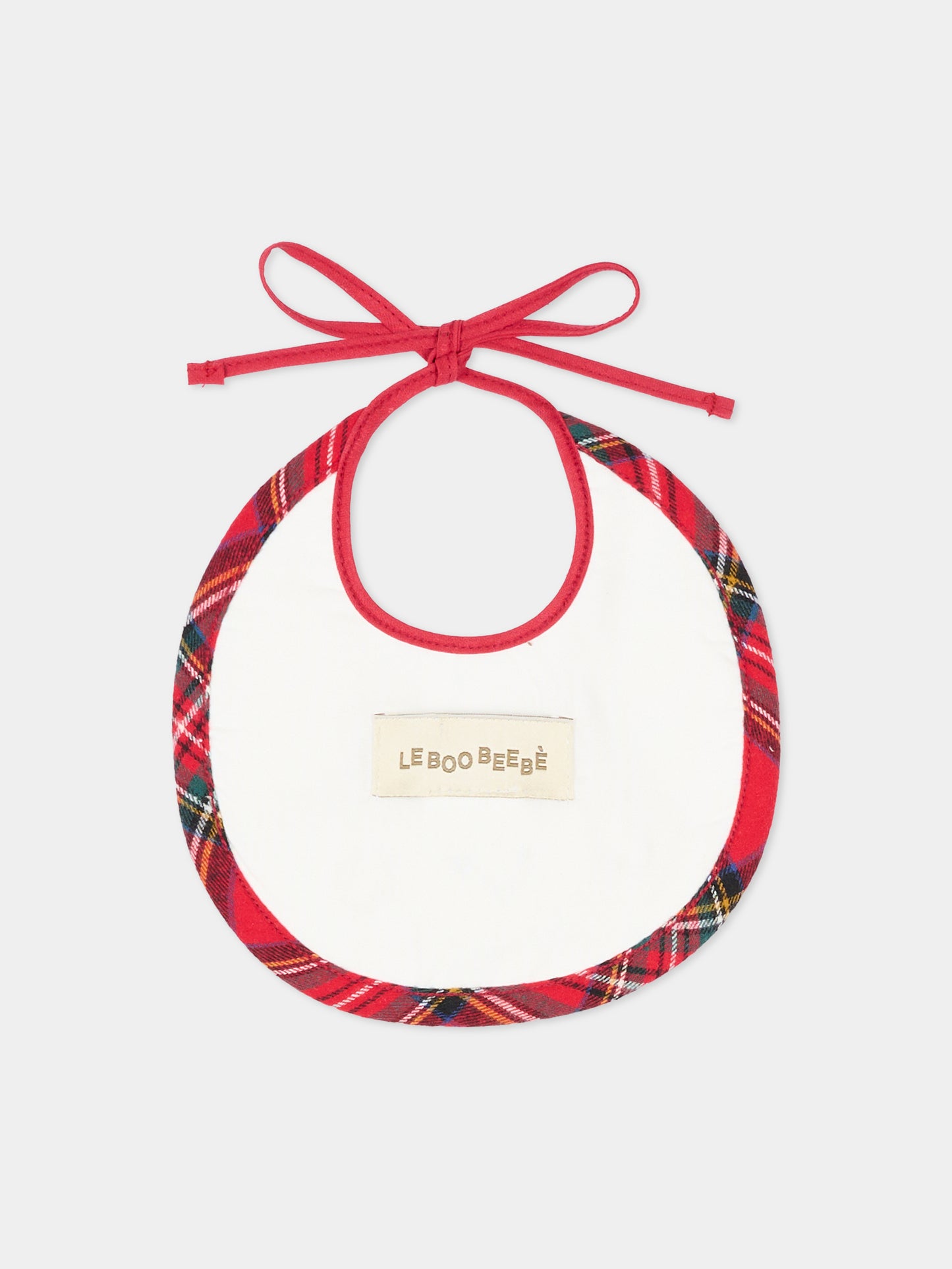 Bavaglino bianco per neonati con agnellino tartan,Le Boo Beebè,CBB011 2060