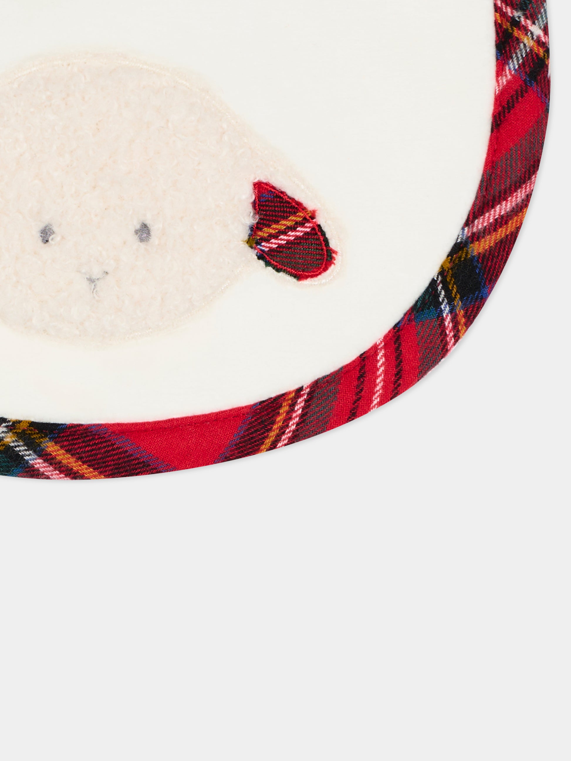 Bavaglino bianco per neonati con agnellino tartan,Le Boo Beebè,CBB011 2060