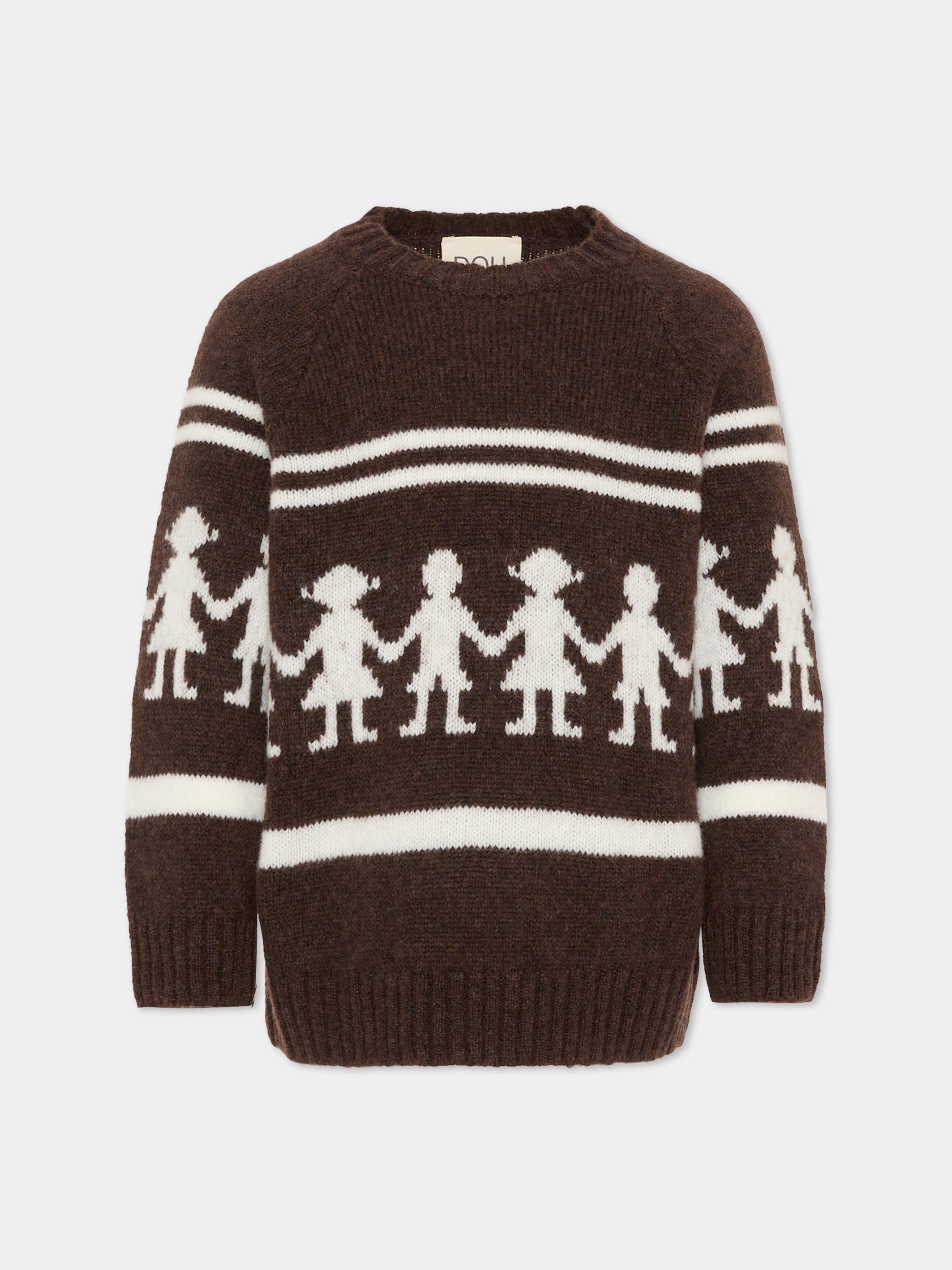 Maglione marrone per bambini con motivo jacquard,Douuod Kids,DX9P10 W0222 855AV