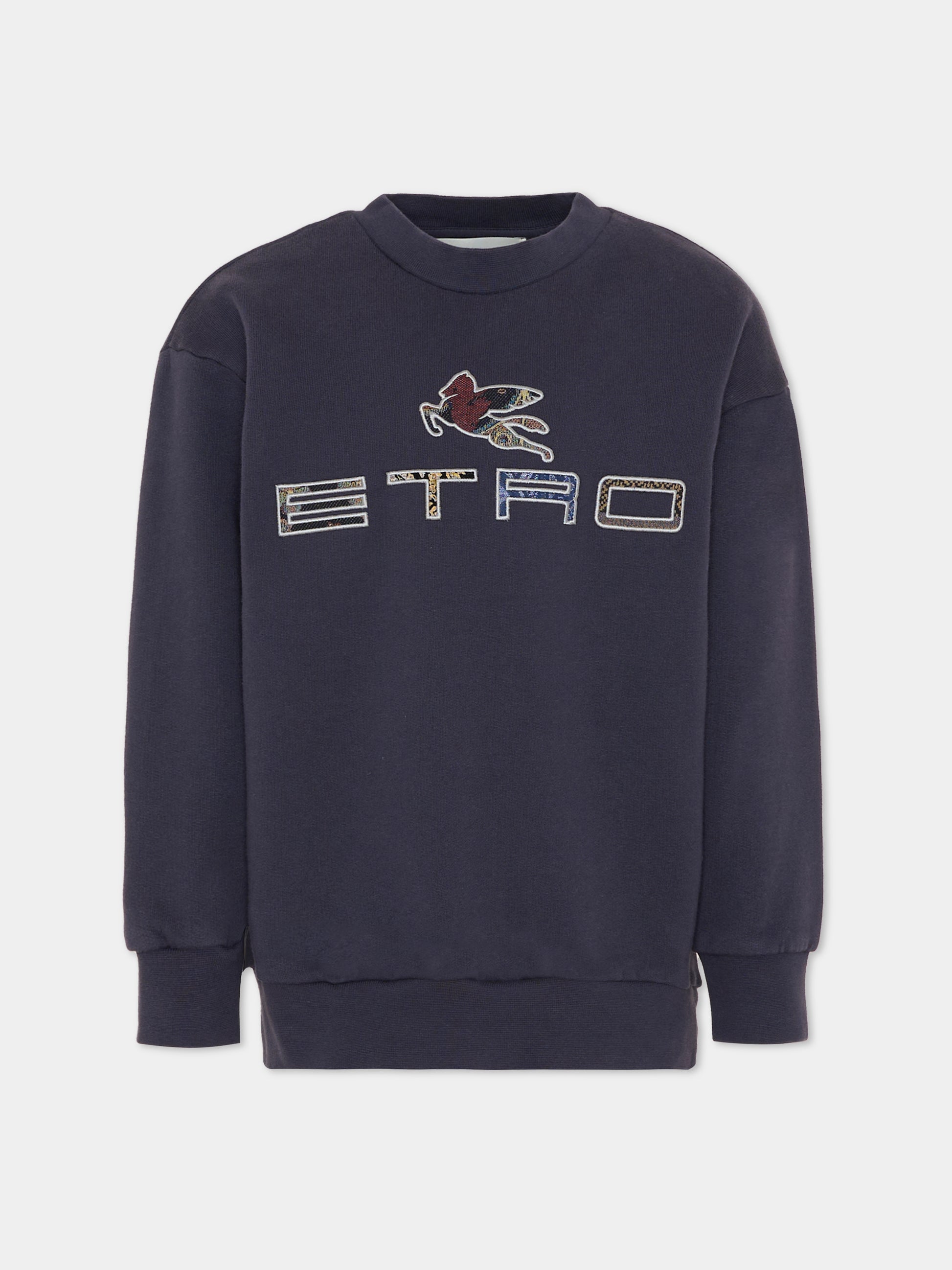 Felpa blu con logo e Pegaso per bambini,Etro,GX4P20 Z3333 667