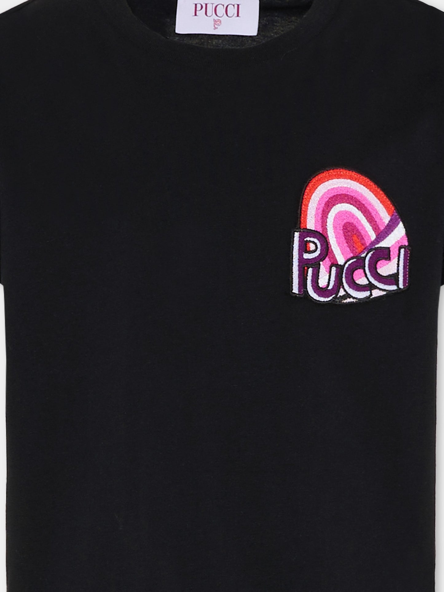T-shirt nera con patch per bambina,Emilio Pucci Junior,PX8A91 Z3186 930
