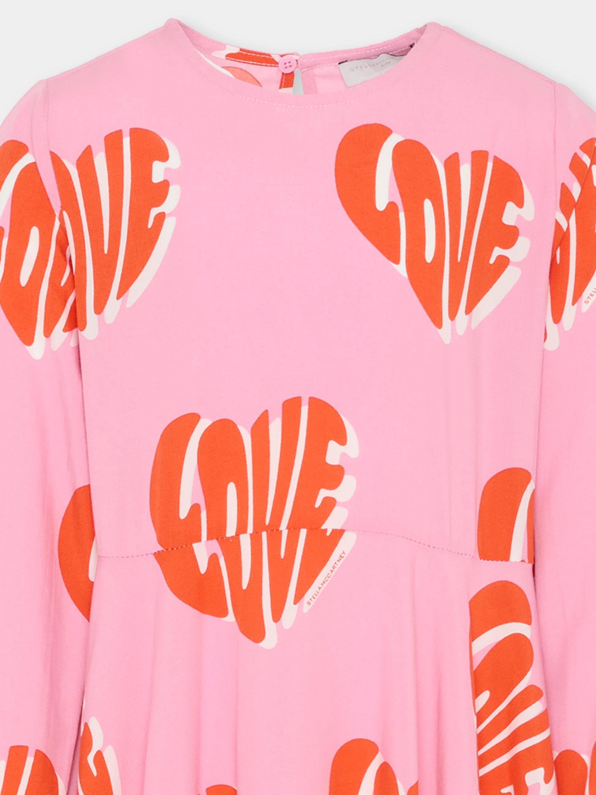 Vestito rosa con stampa love per bambina,Stella Mccartney Kids,TX1D90 Z3067 51MMC