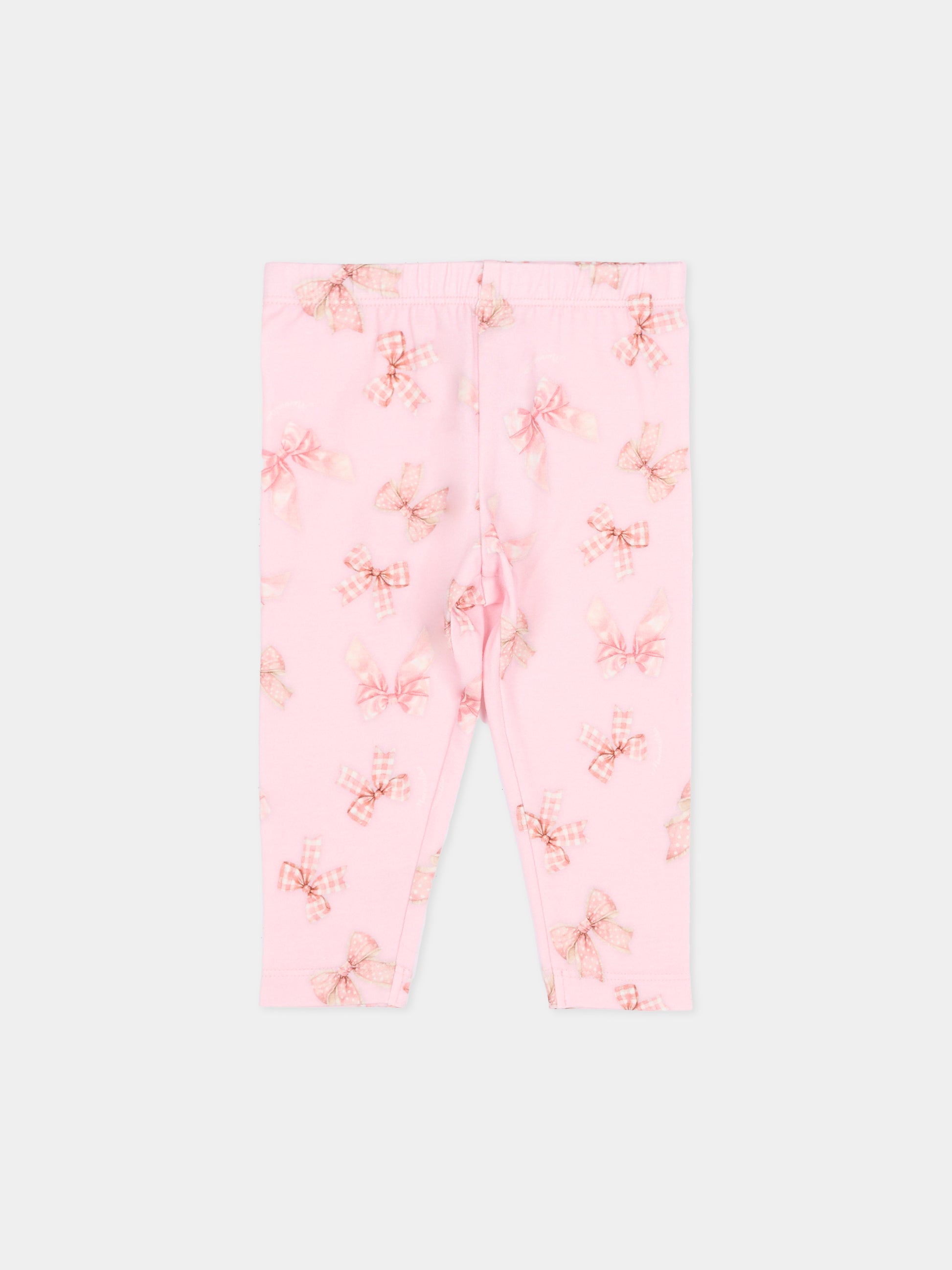 Leggings rosa per neonata con stampa fiocco,Monnalisa,31F403 6650 0090