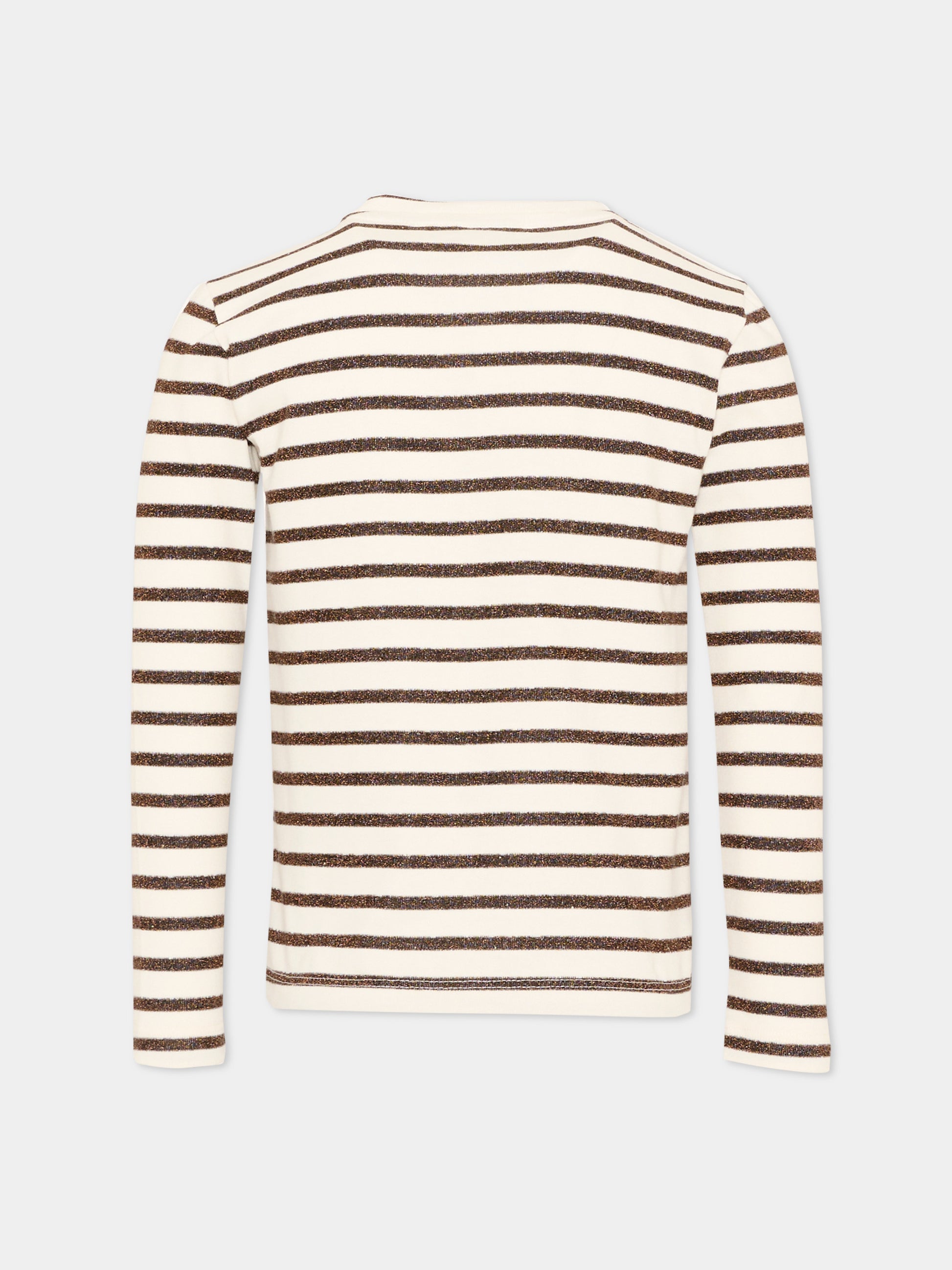 T-shirt beige per bambina a righe,Vélocipède,VLC-AW25/26-TS002 ECRU AND BLACK