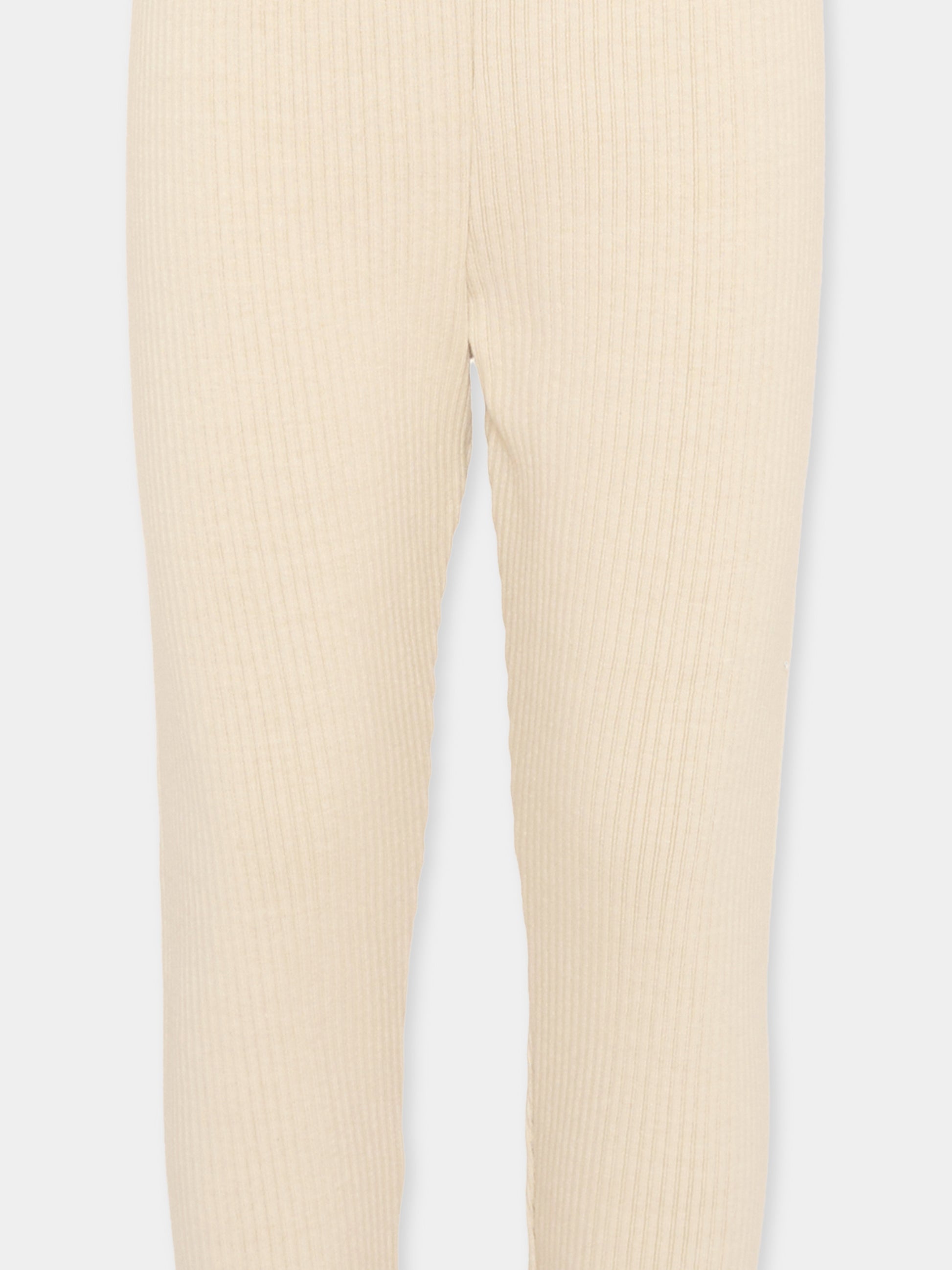 Leggings beige per bambina a coste,Vélocipède,VLC-AW25/26-TR003 OYSTER