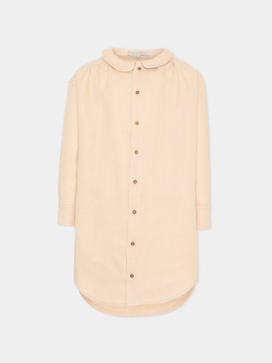 Camicia beige in lino per bambini,Vélocipède,VLC-AW25/26-SH001 OYSTER