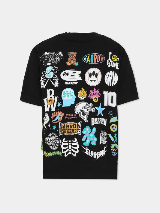 T-shirt nera per bambino con logo,Barrow,F5BKJUTH123 110