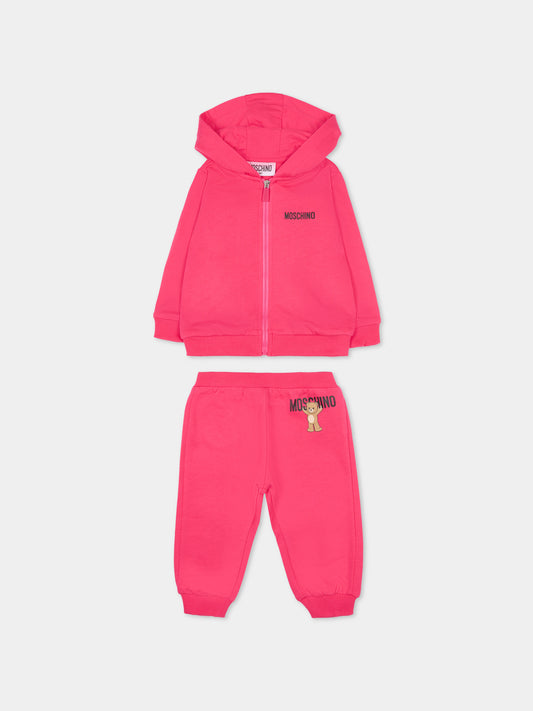 Completo fucsia per neonata con logo e Teddy Bear,Moschino Kids,MUK05G LCA40 50541