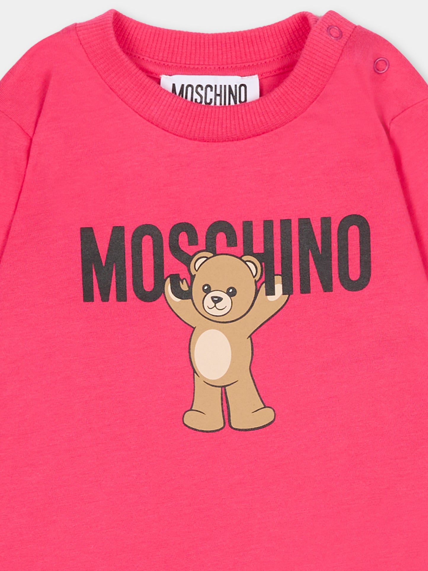 T-shirt fucsia per neonata con logo e Teddy Bear,Moschino Kids,MZO00R LAA10 50541