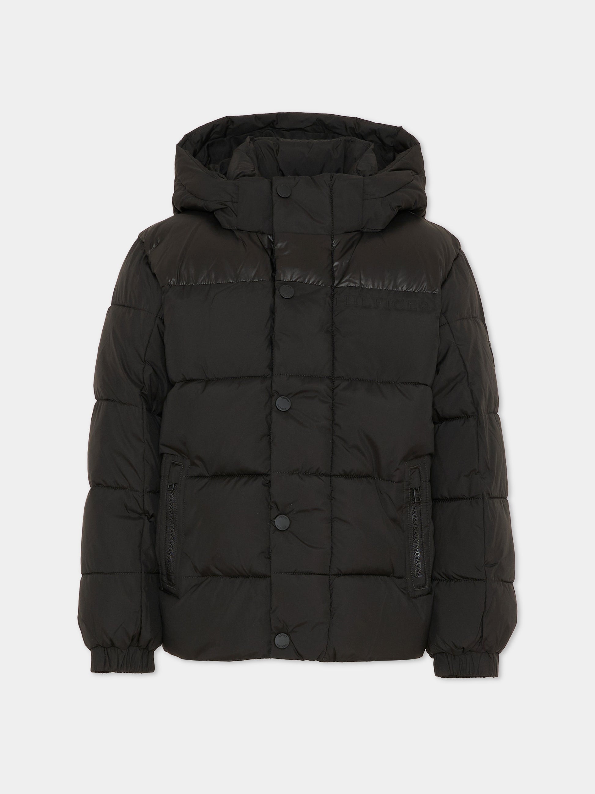 Piumino nero per bambino con logo,Tommy Hilfiger Junior,KB0KB10093 BDS