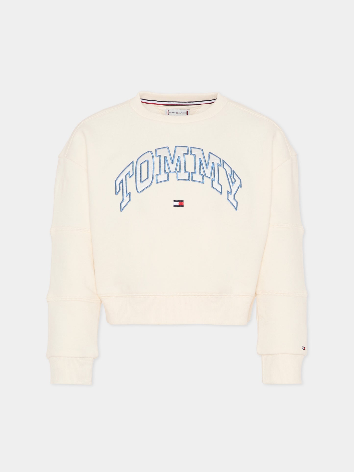 Felpa crop avorio per bambina con logo,Tommy Hilfiger Junior,KG0KG08785 YA8