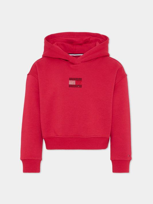 Felpa crop rossa per bambina con bandierina,Tommy Hilfiger Junior,KG0KG09016 XJP
