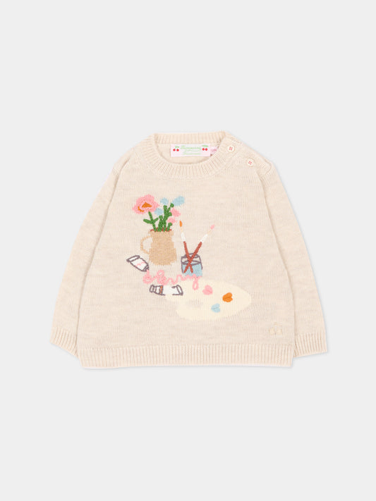 Maglione beige per neonata con motivo artistico,Bonpoint,W06XJUK00001 960