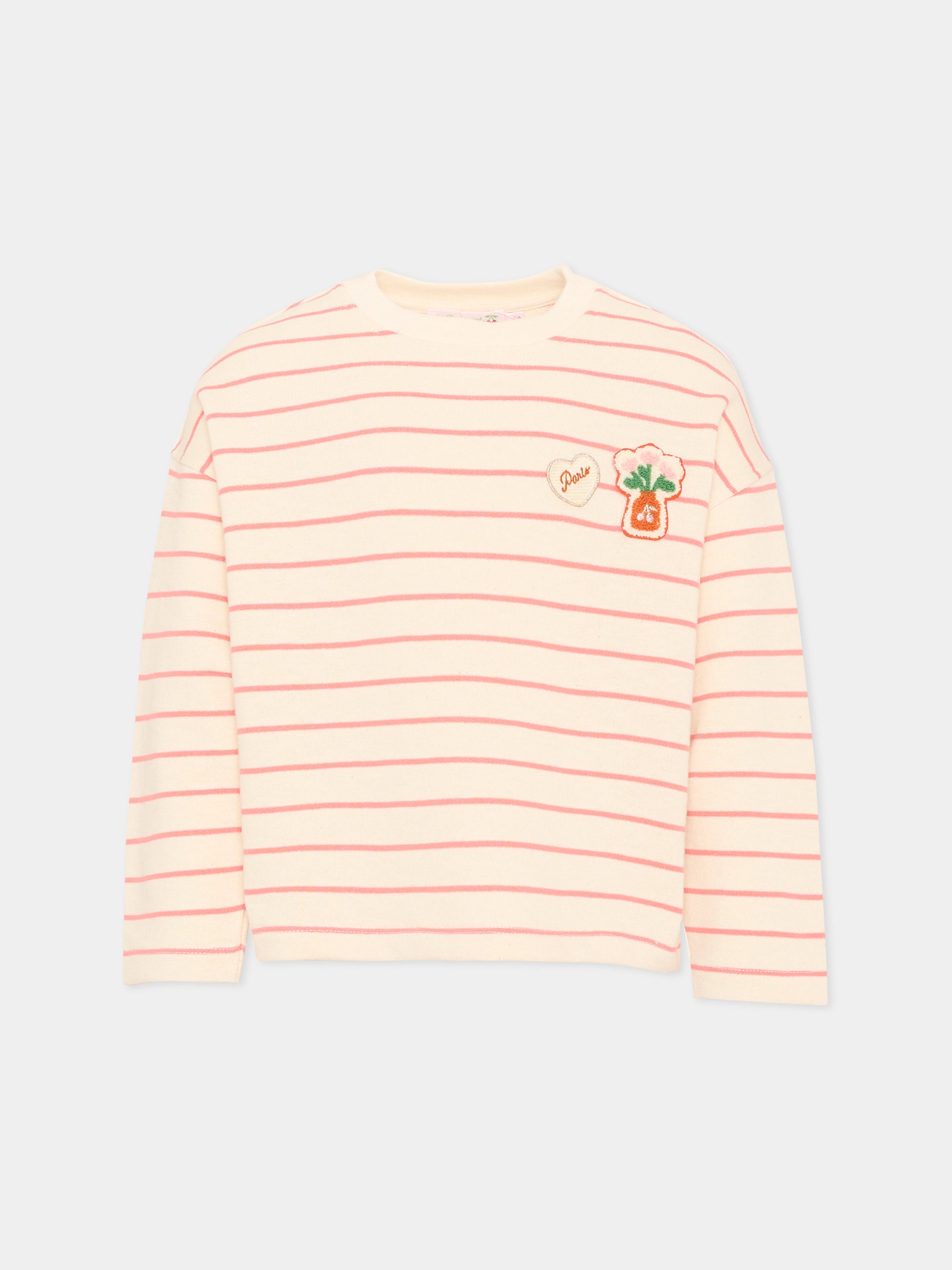 Felpa rosa a righe per bambina con logo,Bonpoint,W06GSWK00009 223A