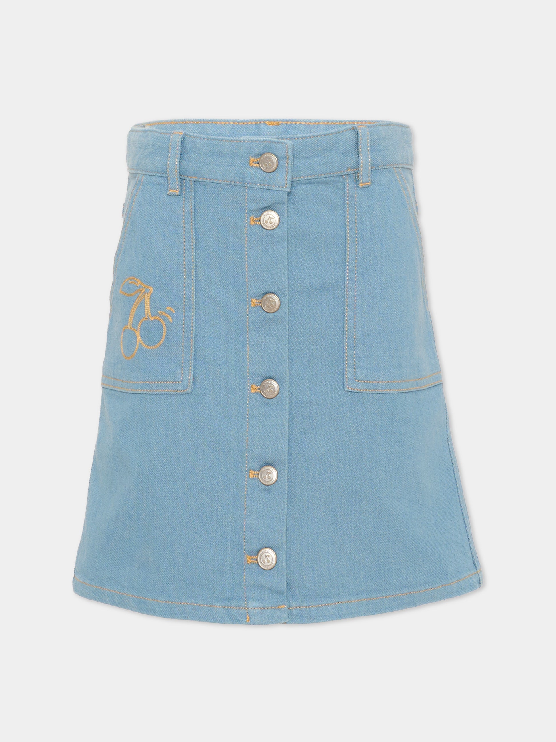 Gonna denim per bambina con ciliegia,Bonpoint,P06GSKW00001 014