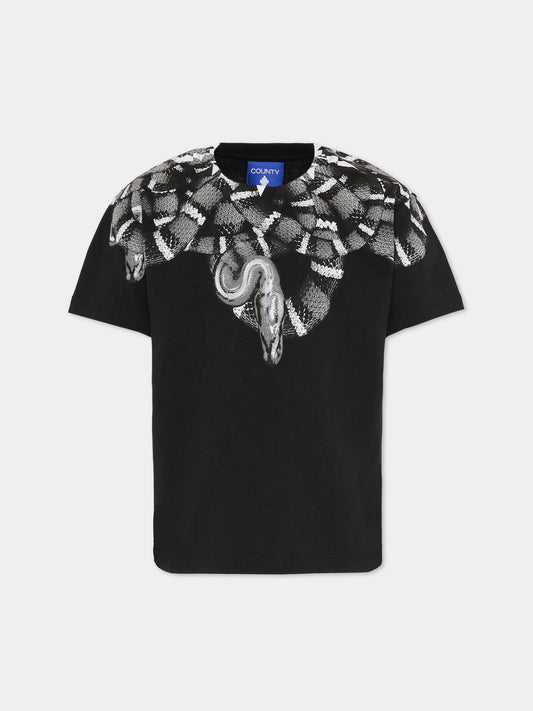 T-shirt nera per bambino con serpente,County Of Milan Kids,F5CMJBTH042 110