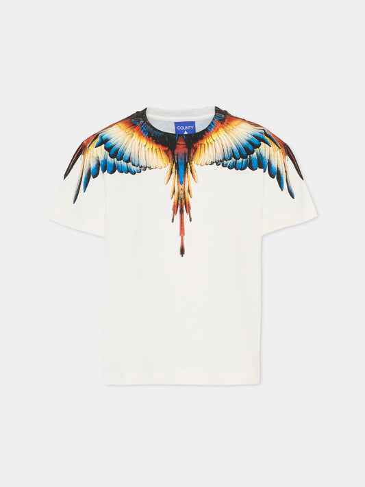 T-shirt avorio per bambino con ali multicolor,County Of Milan Kids,F5CMJBTH062 002