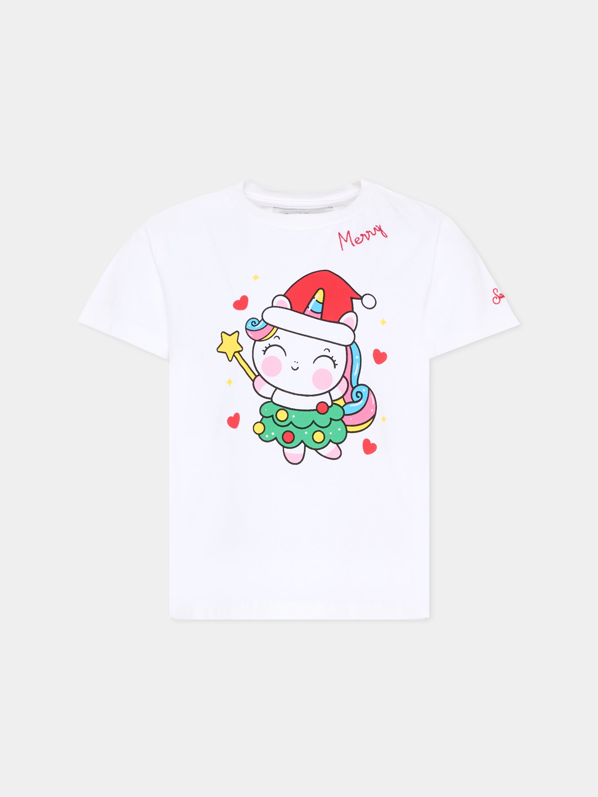 T-shirt bianca per bambina con unicorno natalizio,Mc2 Saint Barth,ELLY002 00803C