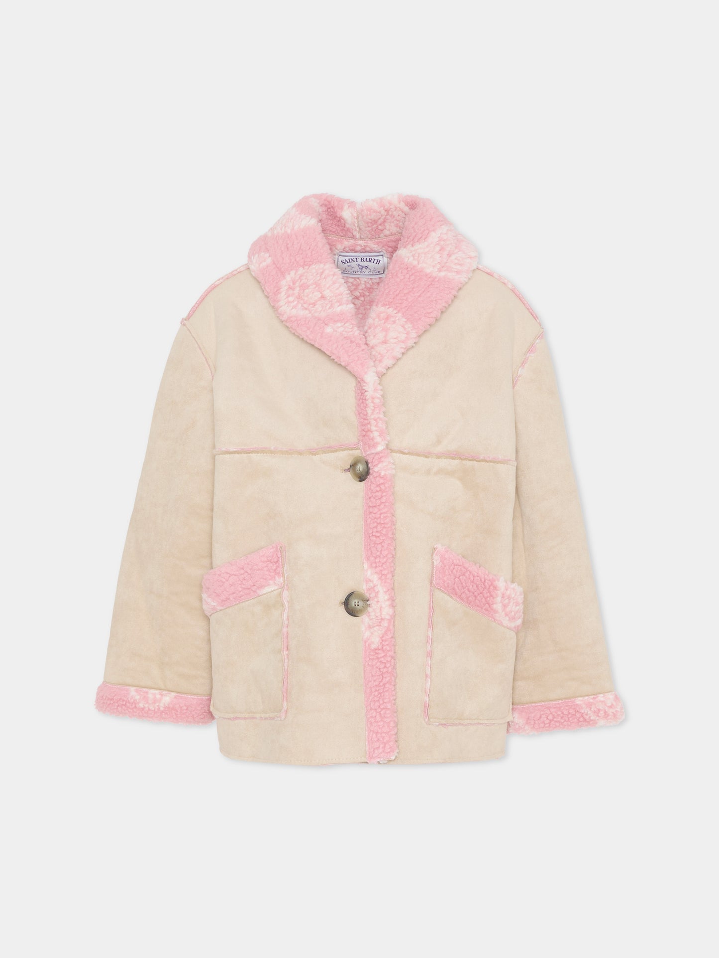 Ecopelliccia beige per bambina con stampa paisley,Mc2 Saint Barth,DORY002 00321E