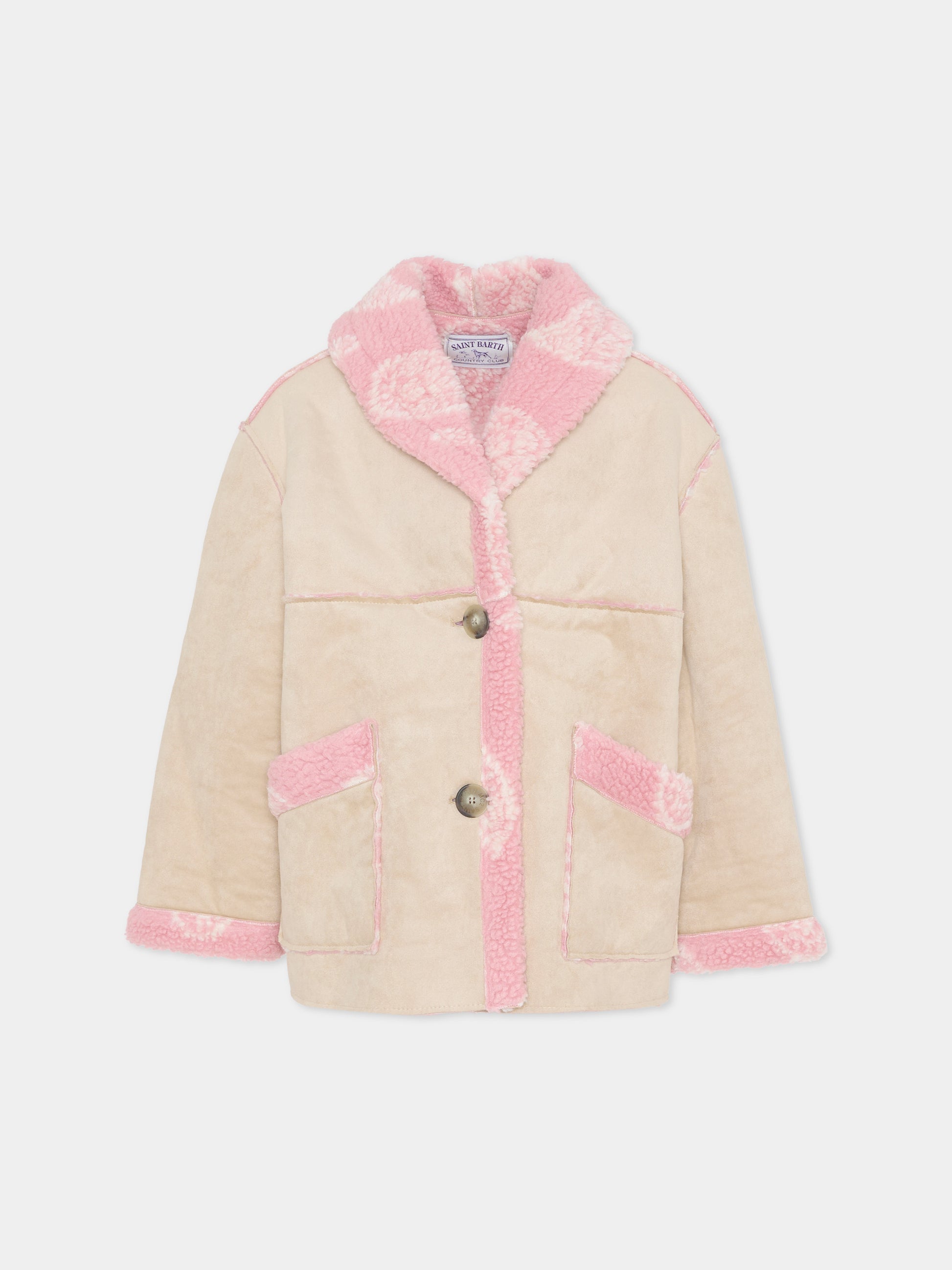 Ecopelliccia beige per bambina con stampa paisley,Mc2 Saint Barth,DORY002 00321E