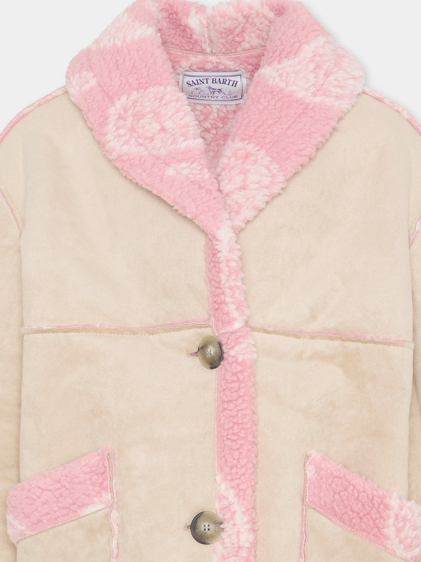 Ecopelliccia beige per bambina con stampa paisley,Mc2 Saint Barth,DORY002 00321E