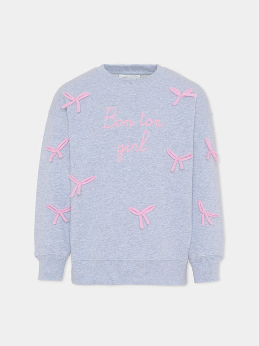 Felpa grigia per bambina con fiocchi,Mc2 Saint Barth,BRN0002 01454I