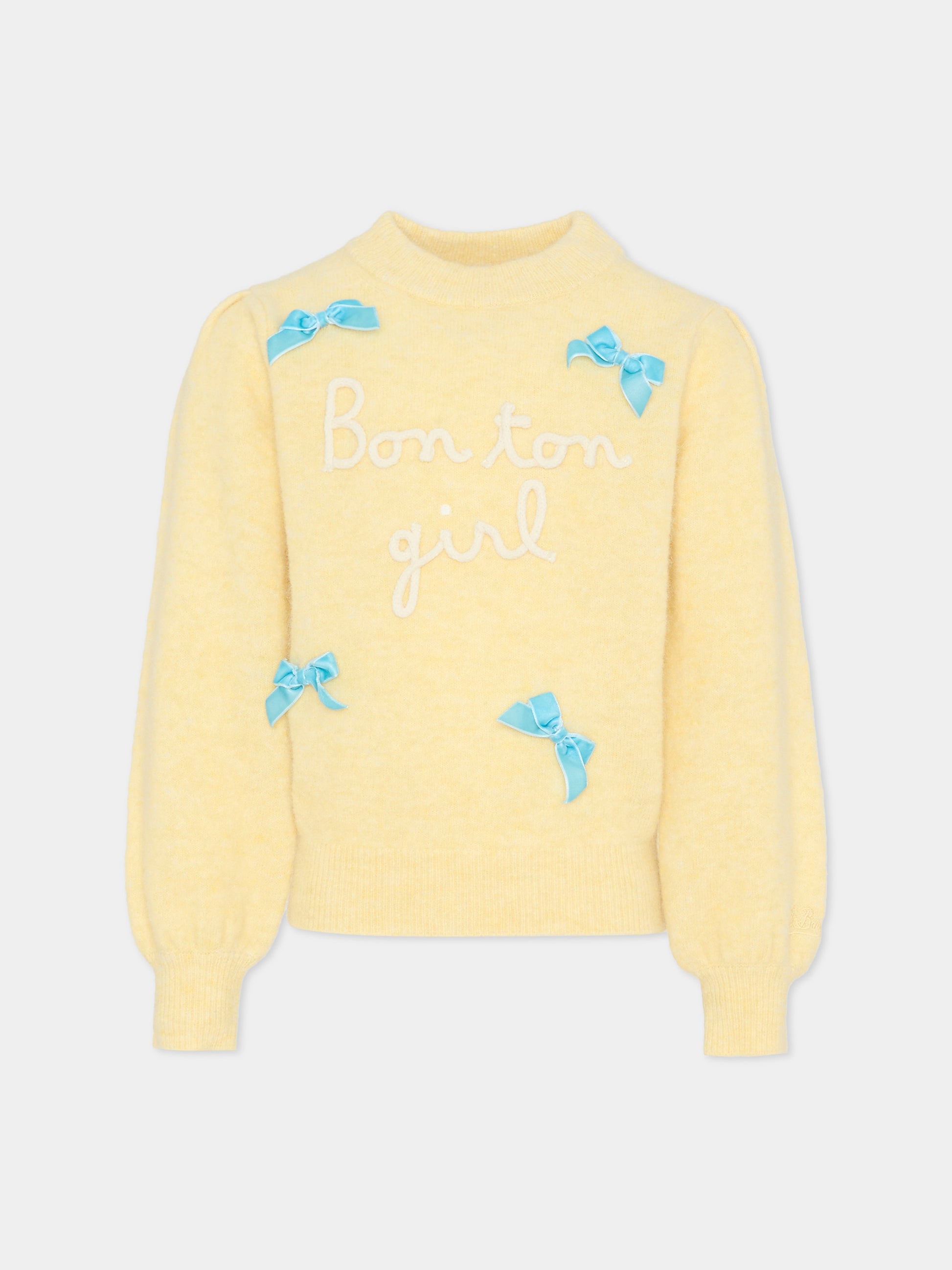 Maglione giallo per bambina con fiocchi,Mc2 Saint Barth,BLOM004 00130G