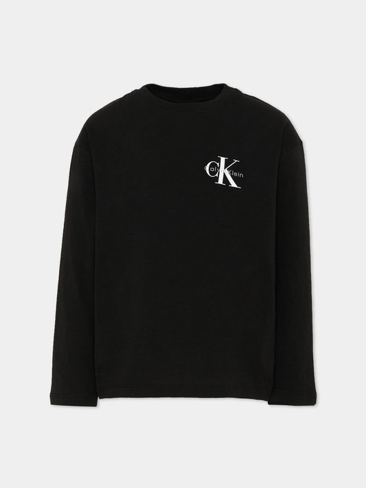T-shirt a manica lunga nera con logo per bambini,Calvin Klein Kids,LV1CKTJA17 BEH