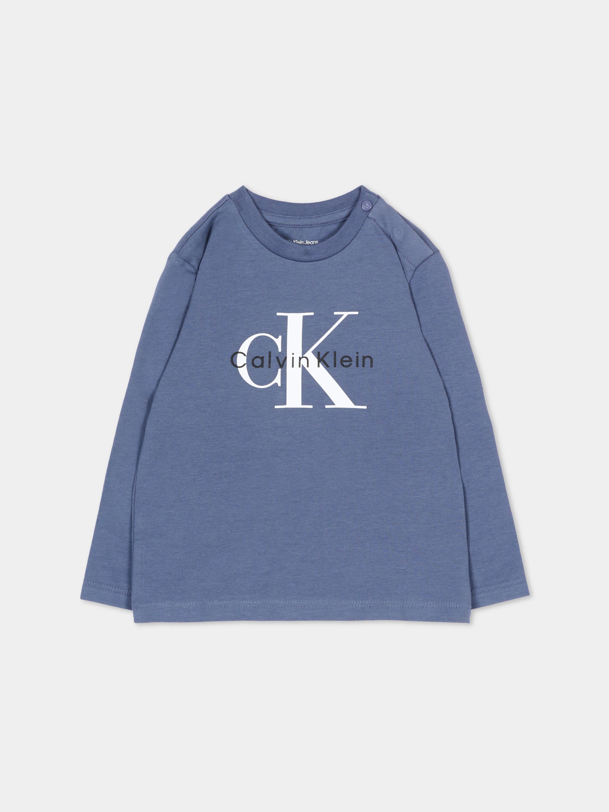 T-Shirt blu per neonato con logo,Calvin Klein Kids,LV1CKTJA49 CHX