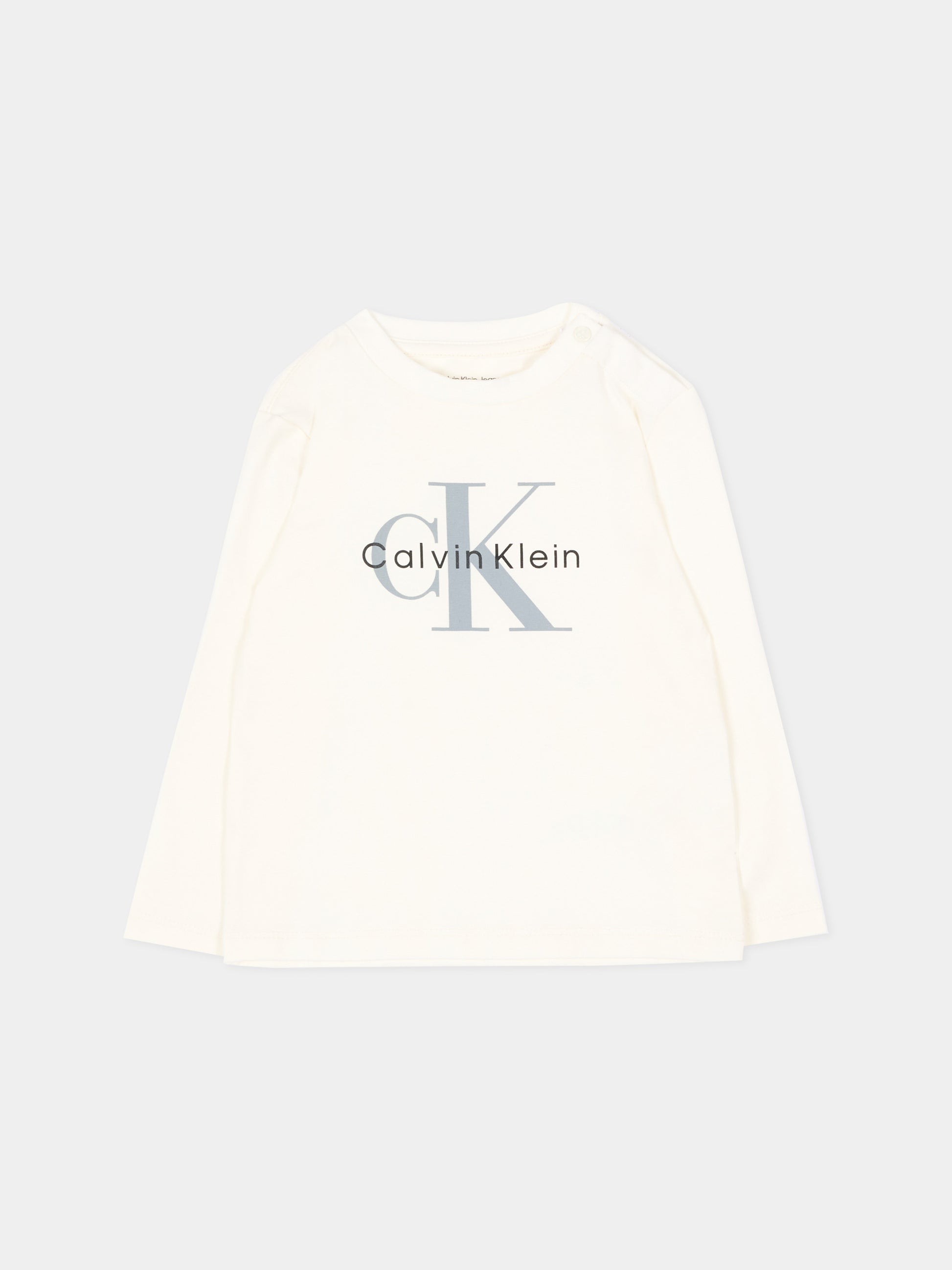 T-Shirt avorio per neonati con logo,Calvin Klein Kids,LV1CKTJA49 YAS