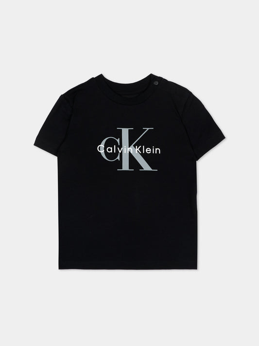 T-Shirt nera per neonati con logo,Calvin Klein Kids,LV1CKTJA50 BEH