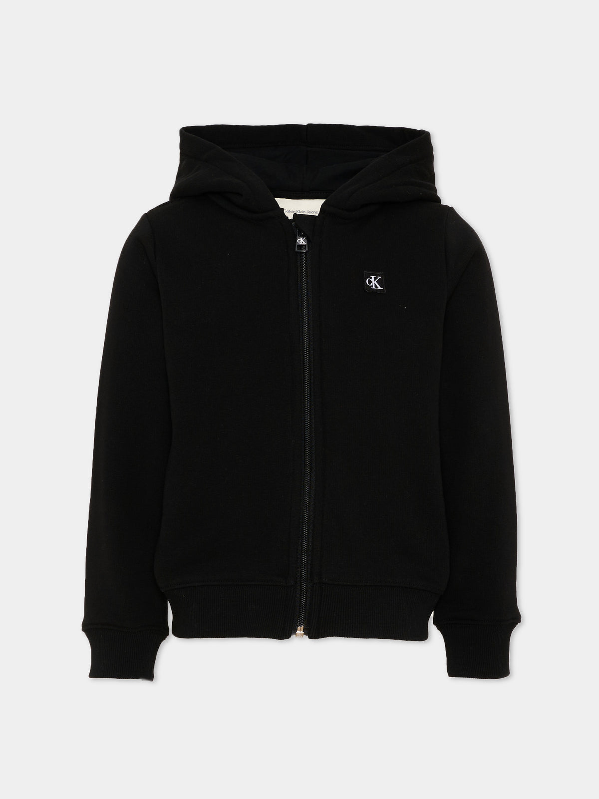 Felpa nera con cappuccio per bambini con logo,Calvin Klein Kids,LV1CKTJB12 BEH