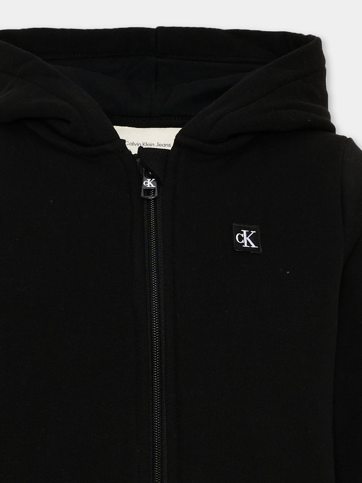 Felpa nera con cappuccio per bambini con logo,Calvin Klein Kids,LV1CKTJB12 BEH