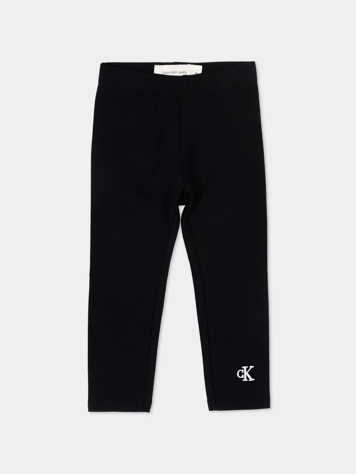Leggings neri per neonata con logo,Calvin Klein Kids,LV1CKTJC49 BEH