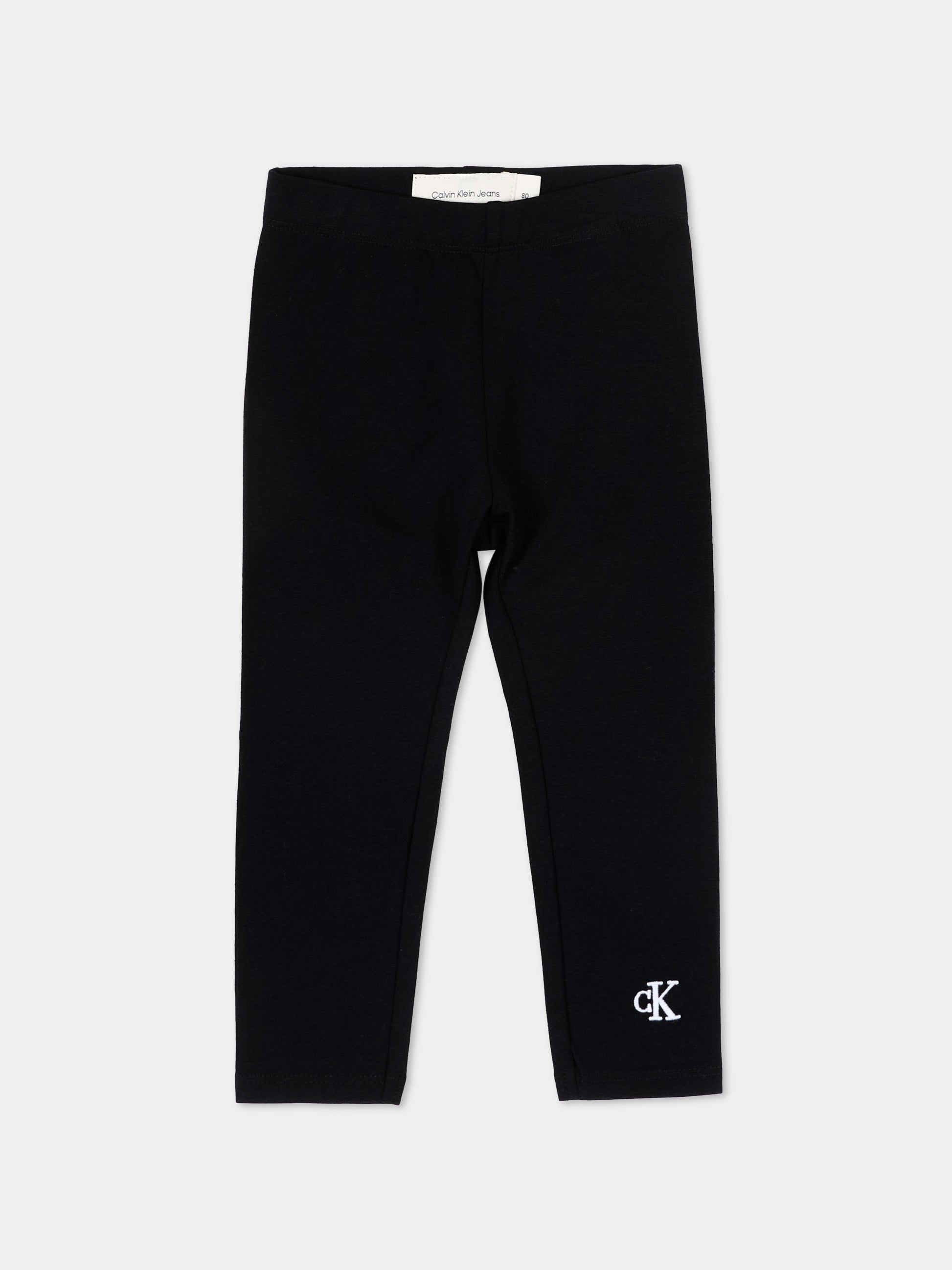 Leggings neri per neonata con logo,Calvin Klein Kids,LV1CKTJC49 BEH