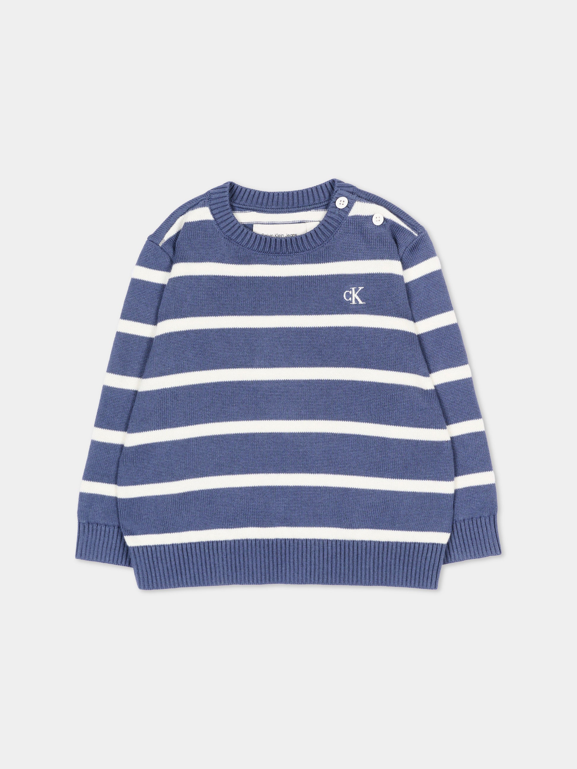 Maglione azzurro a righe per neonati con logo,Calvin Klein Kids,LV1CKTJF10 CHX