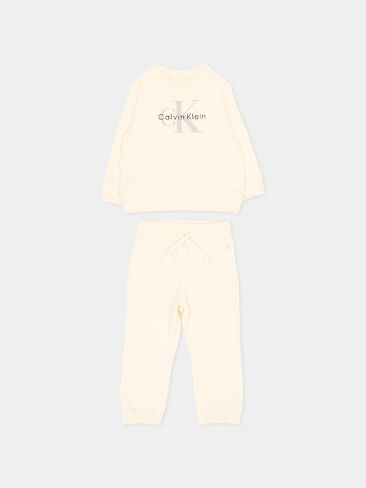 Completo sportivo avorio per neonati con logo,Calvin Klein Kids,LV1CKTJI13 YAS