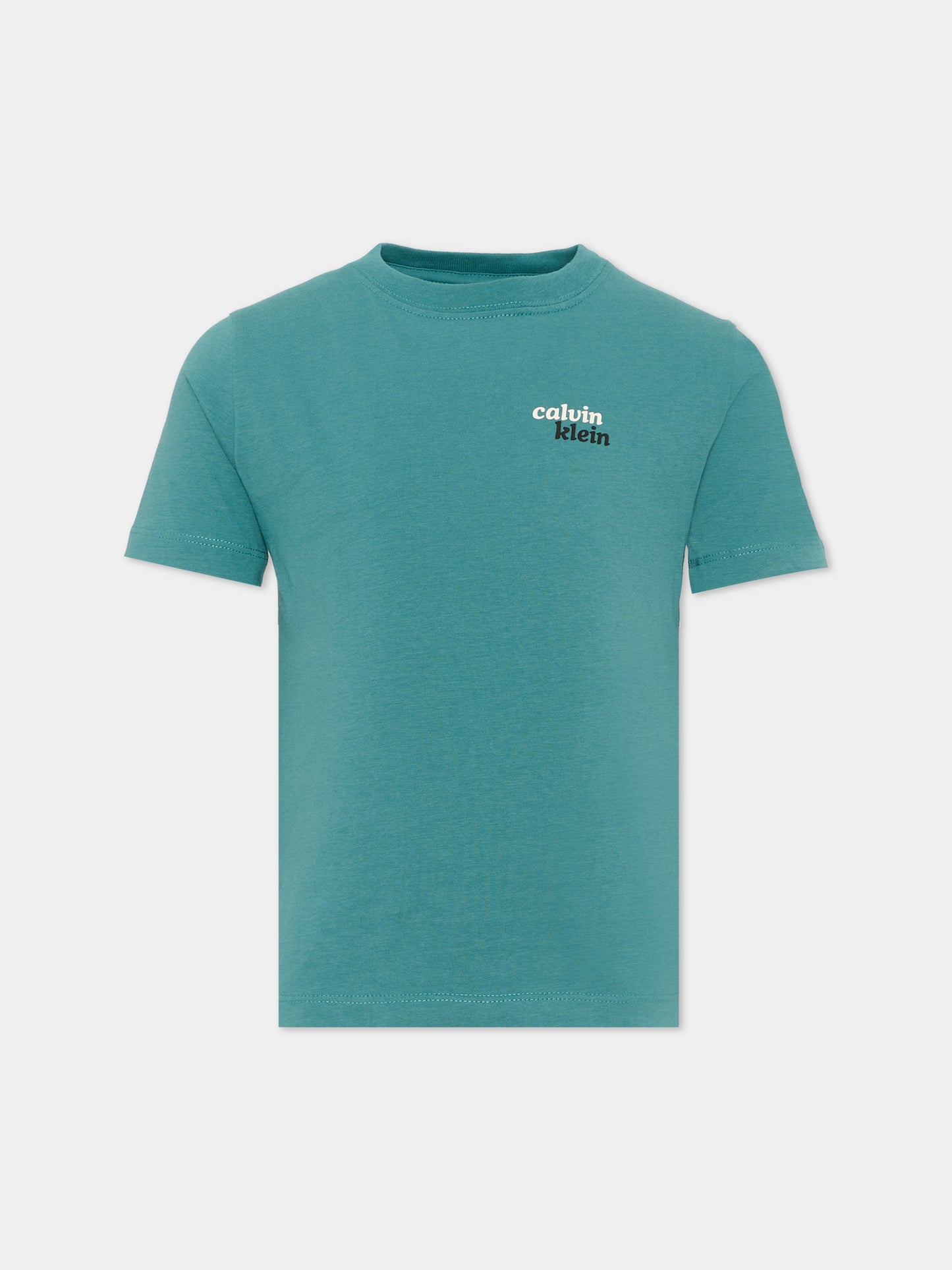 T-Shirt verde per bambino con logo,Calvin Klein Kids,LVCKTJA39B LIT