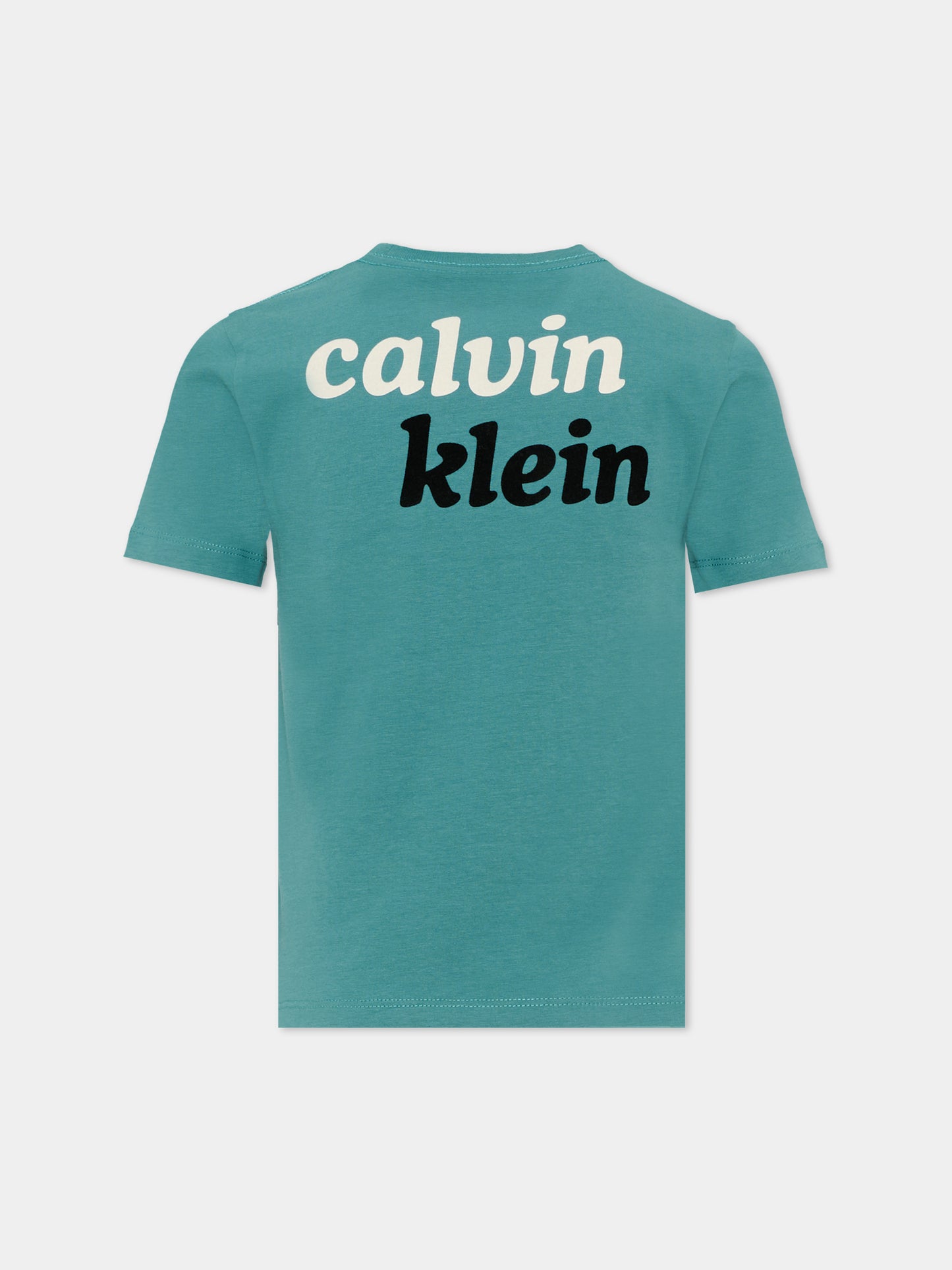 T-Shirt verde per bambino con logo,Calvin Klein Kids,LVCKTJA39B LIT