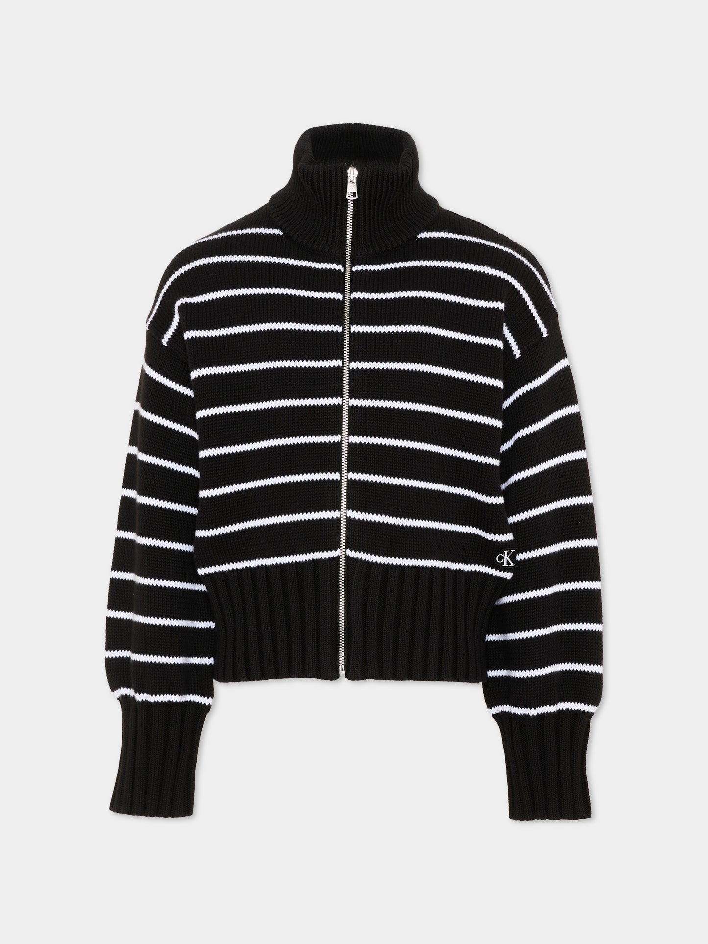 Cardigan nero a righe per bambina con logo,Calvin Klein Kids,LVCKTJF04G BEH