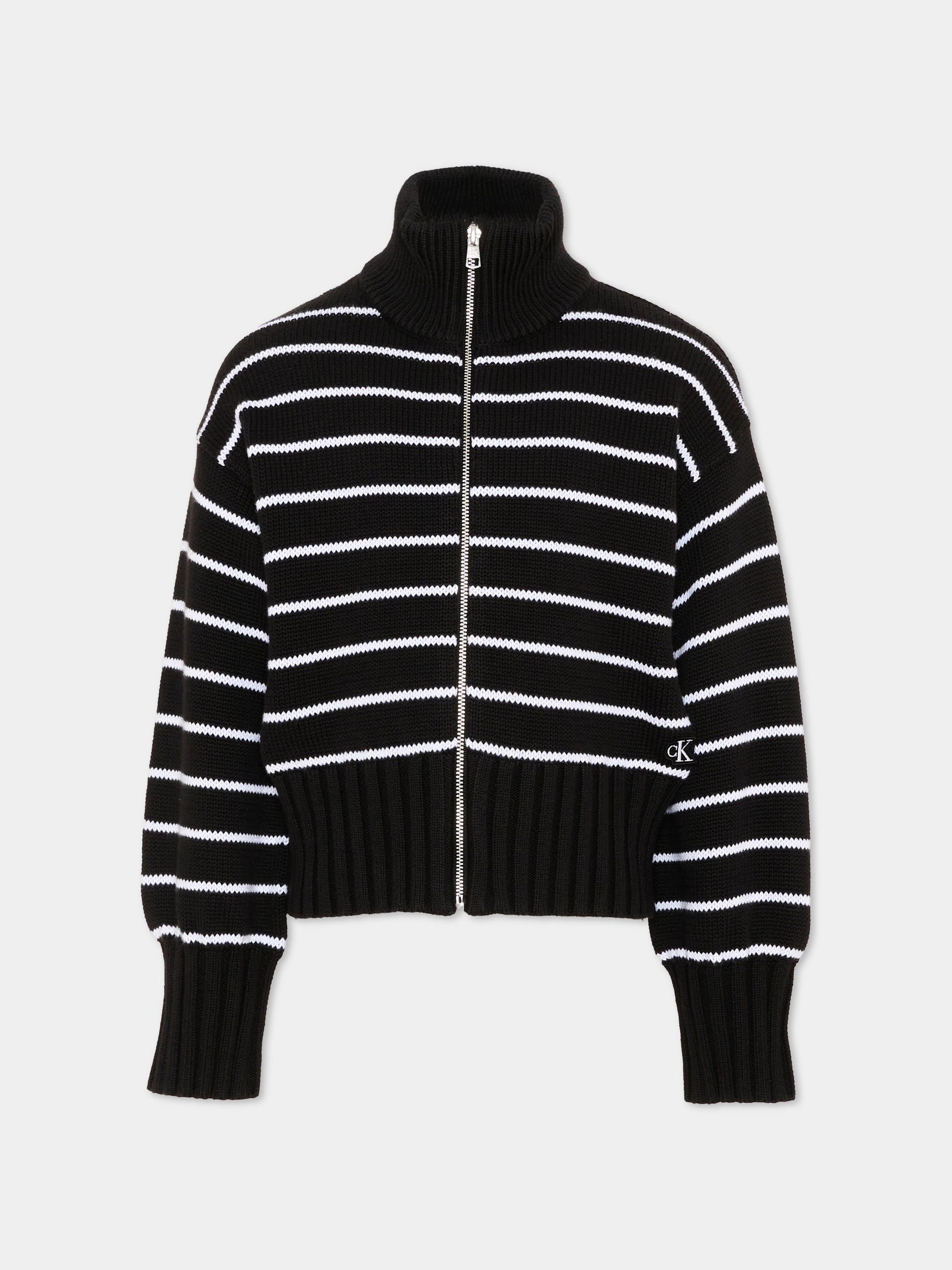 Cardigan nero a righe per bambina con logo,Calvin Klein Kids,LVCKTJF04G BEH