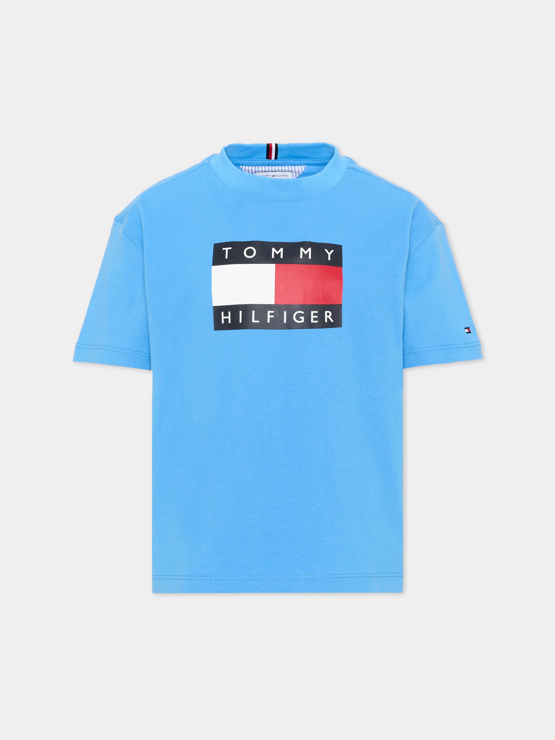T-shirt azzurra per bambino con logo,Tommy Hilfiger Junior,KB0KB10340 C39