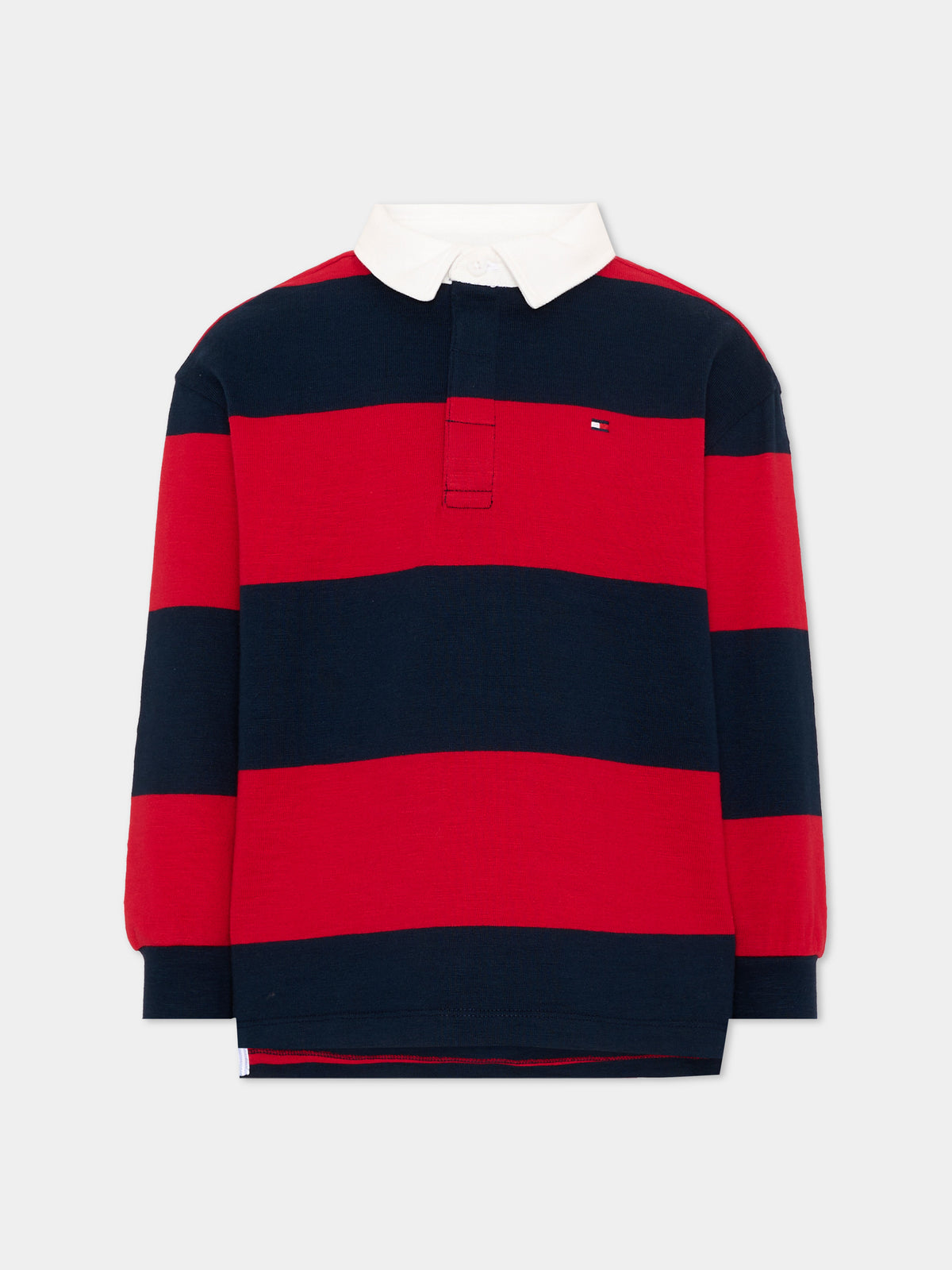 Polo rossa per bambino a righe con logo,Tommy Hilfiger Junior,KB0KB10475 XLG