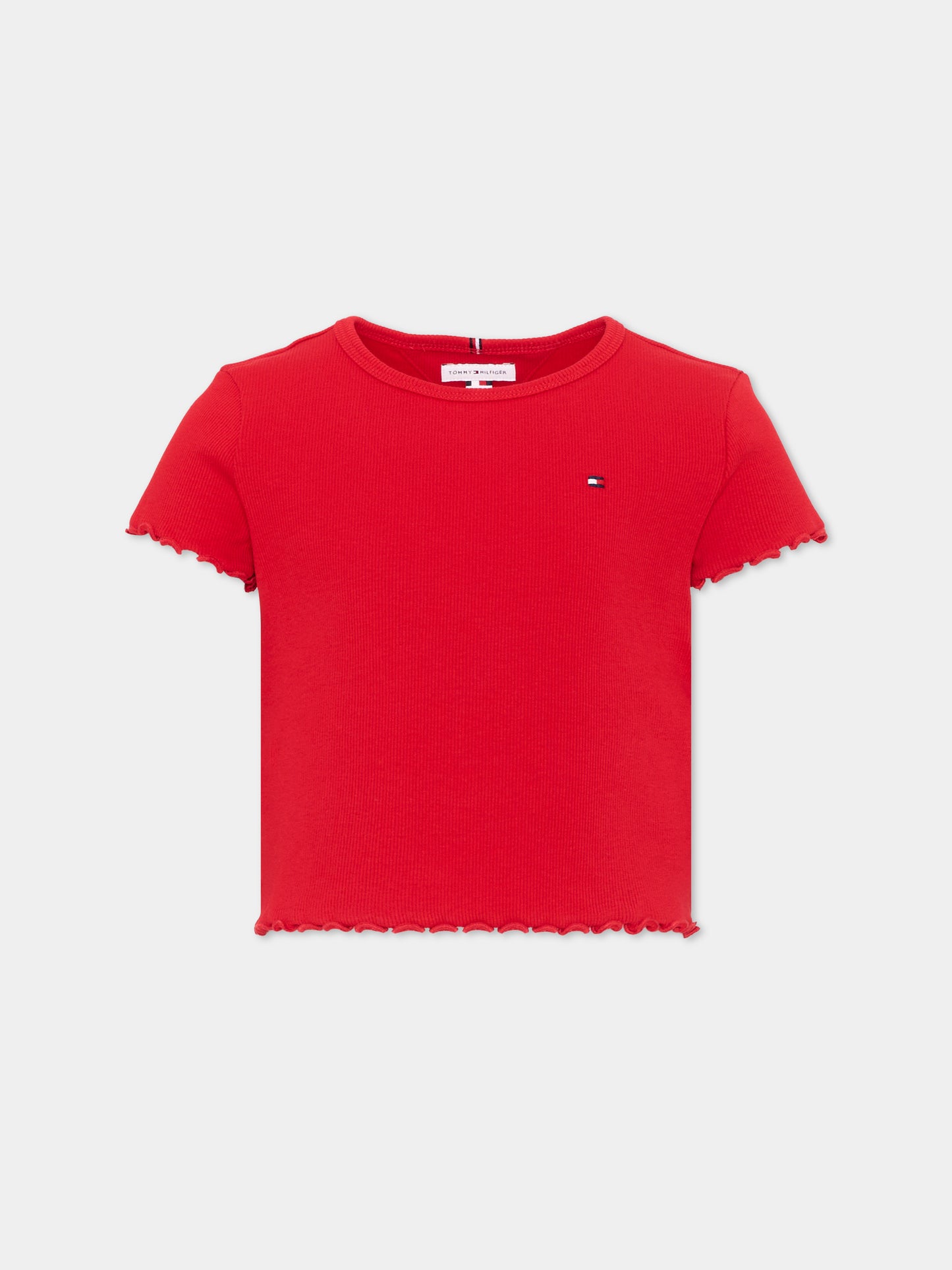 T-shirt cropped rossa per bambina con logo,Tommy Hilfiger Junior,KG0KG08590 XLG