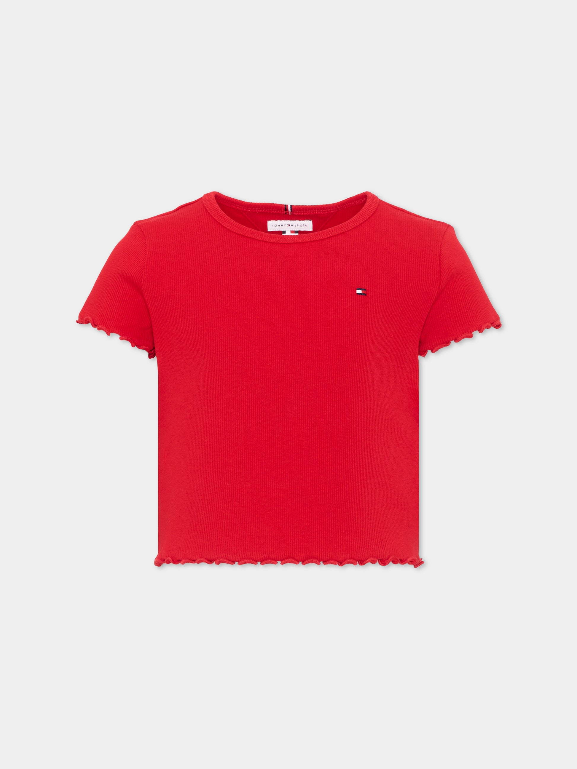 T-shirt cropped rossa per bambina con logo,Tommy Hilfiger Junior,KG0KG08590 XLG