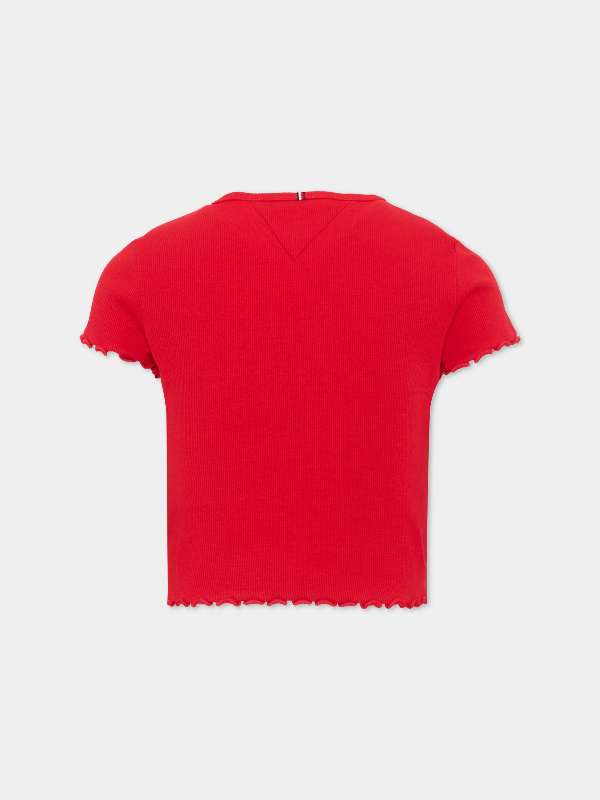 T-shirt cropped rossa per bambina con logo,Tommy Hilfiger Junior,KG0KG08590 XLG