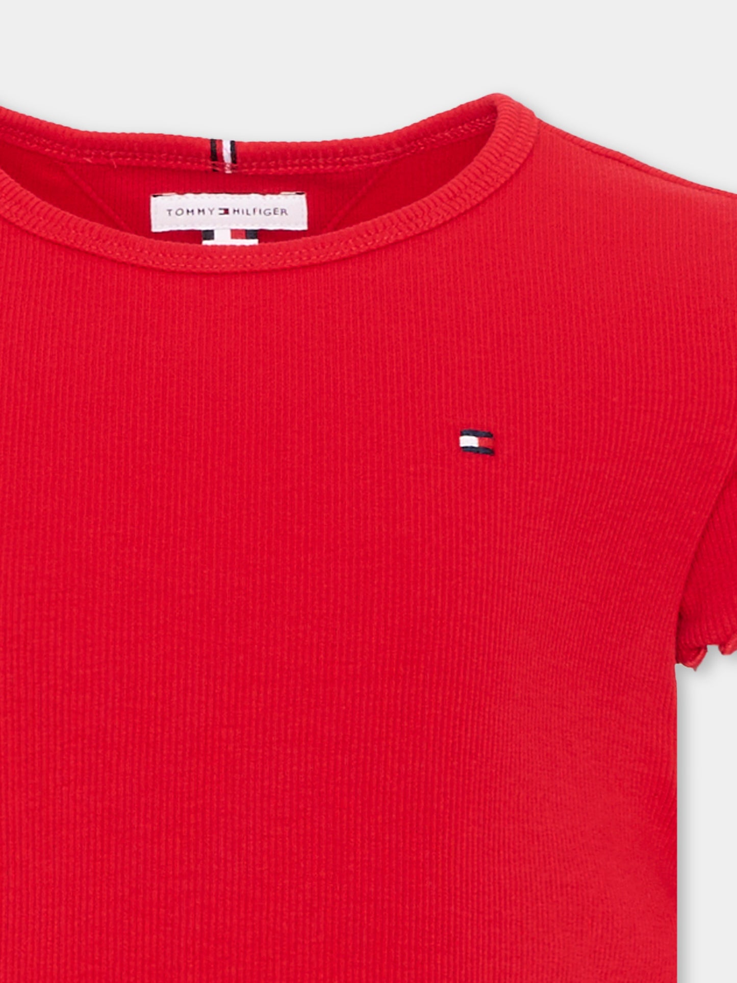 T-shirt cropped rossa per bambina con logo,Tommy Hilfiger Junior,KG0KG08590 XLG