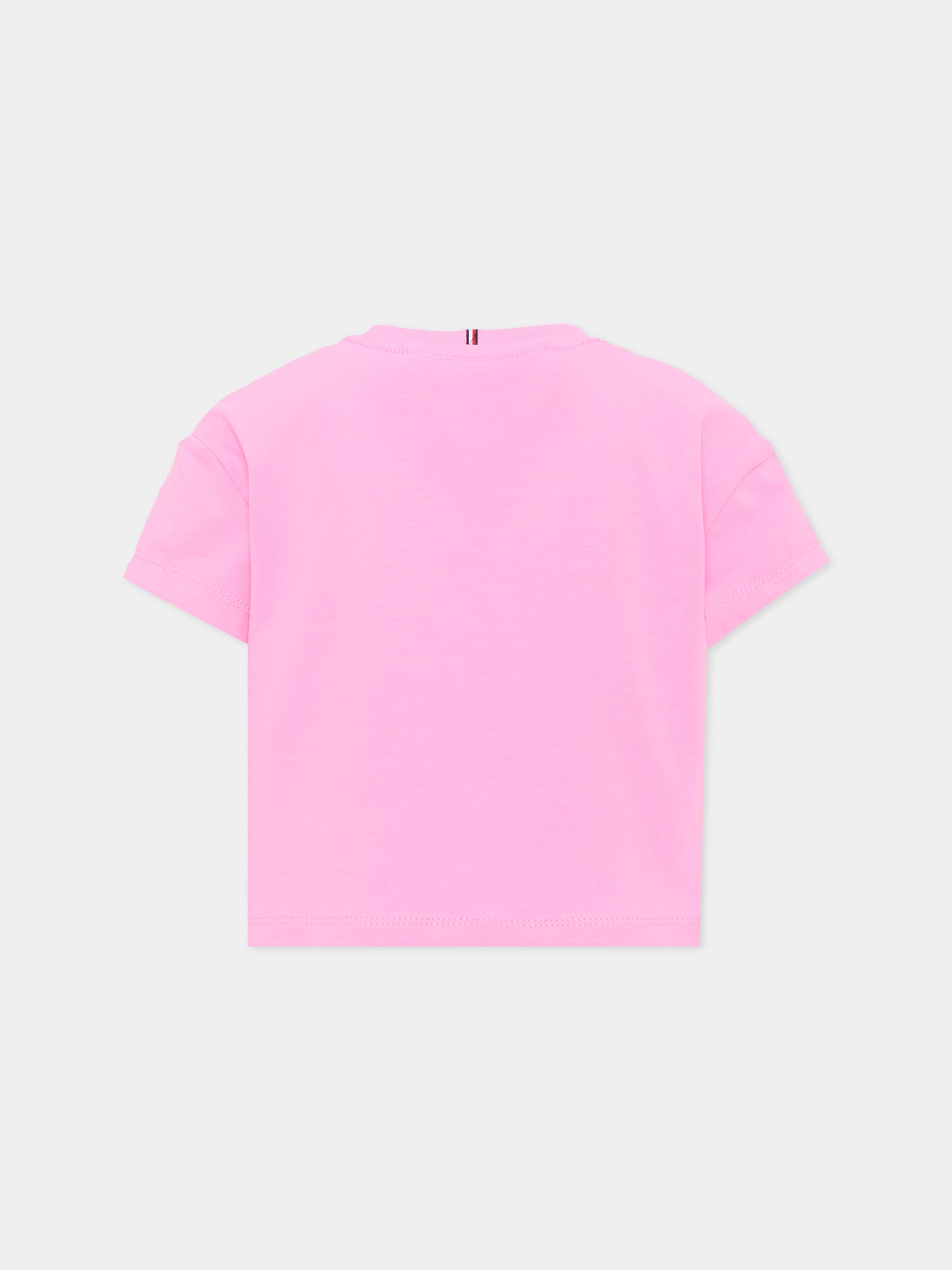 T-shirt rosa cropped per bambina con logo,Tommy Hilfiger Junior,KG0KG09289 TOU