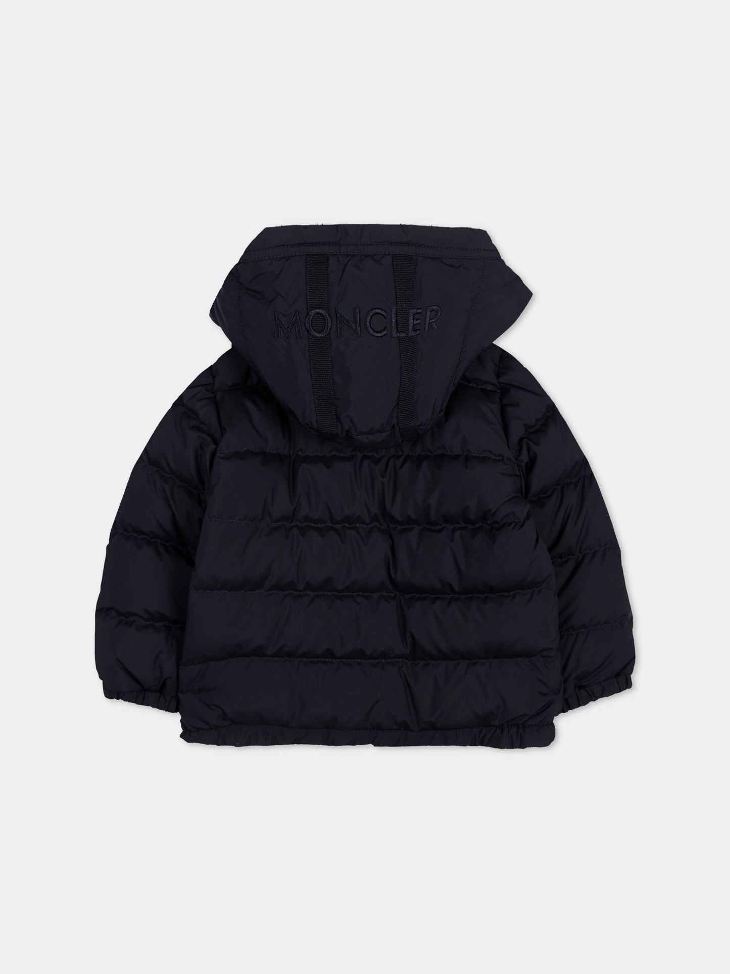 Piumino blu Brannock per neonato con logo,Moncler Kids,L2951 1A00025 597YW 778
