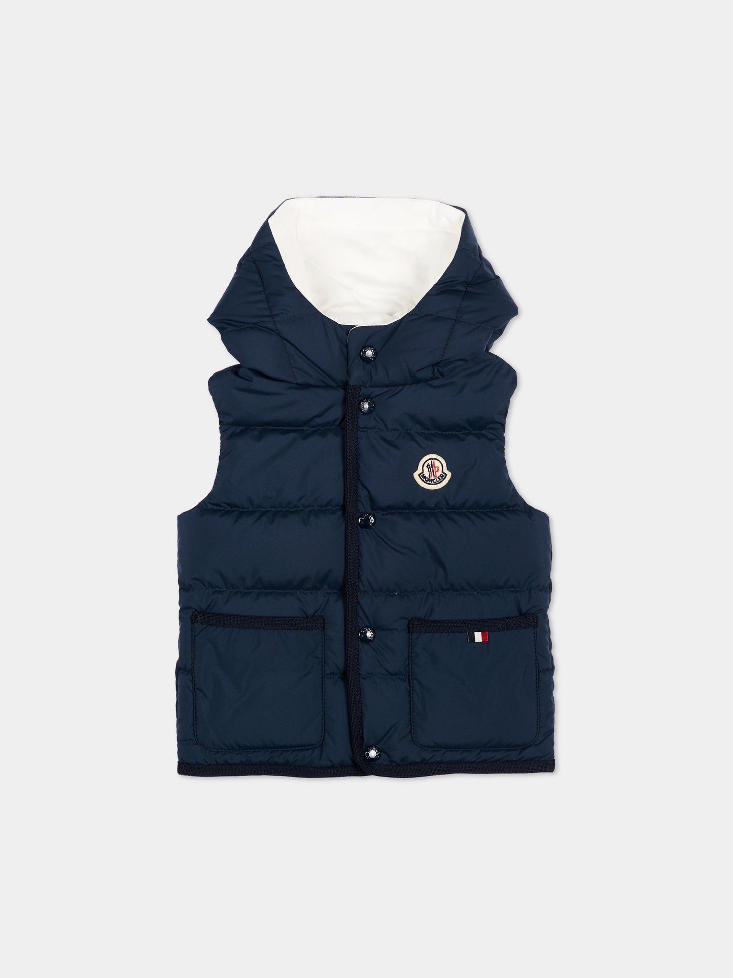 Gilet blu Pax per neonato con logo,Moncler Kids,L2951 1A00026 597YW 77B